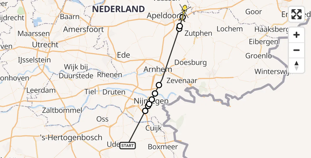 Routekaart van de vlucht: Lifeliner 3 naar Twello