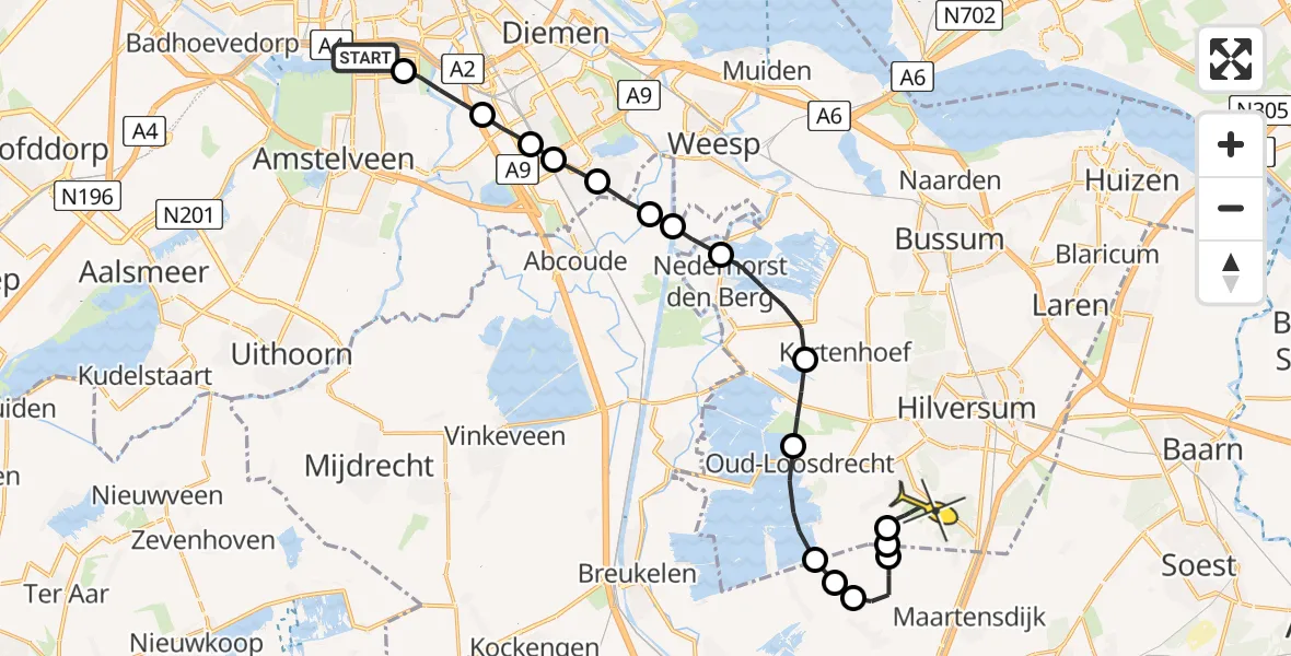 Routekaart van de vlucht: Lifeliner 1 naar Vliegveld Hilversum