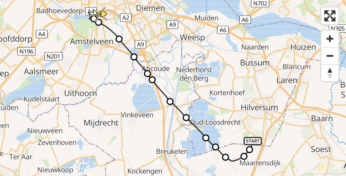 Routekaart van de vlucht: Lifeliner 1 naar VU Medisch Centrum Amsterdam