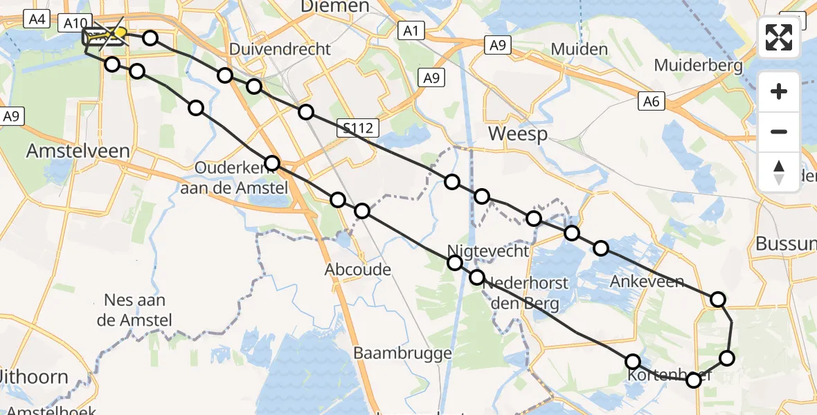 Routekaart van de vlucht: Lifeliner 1 naar VU Medisch Centrum Amsterdam