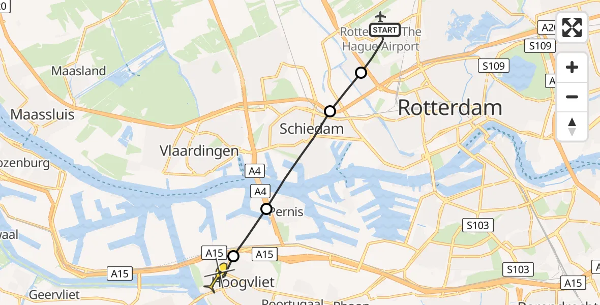 Routekaart van de vlucht: Lifeliner 2 naar Hoogvliet