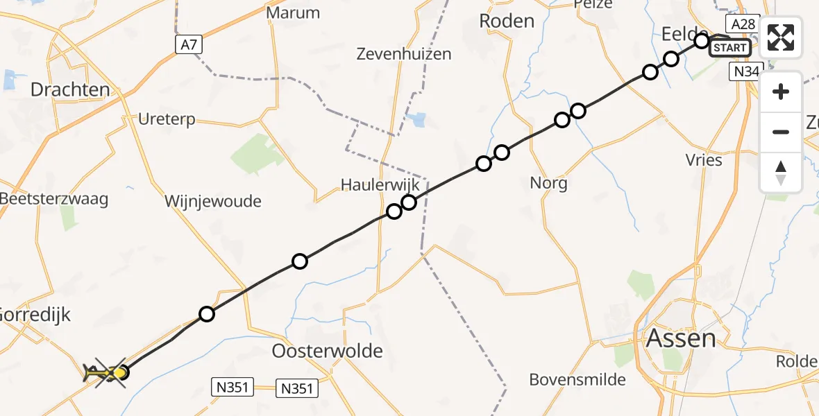 Routekaart van de vlucht: Lifeliner 4 naar Jubbega