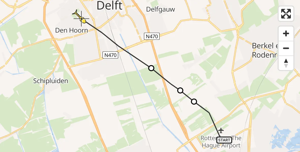 Routekaart van de vlucht: Lifeliner 2 naar Delft