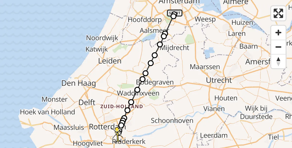 Routekaart van de vlucht: Lifeliner 1 naar Rotterdam