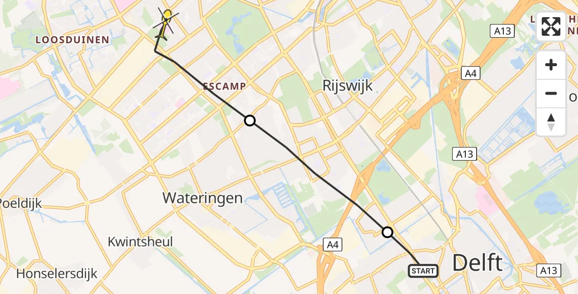 Routekaart van de vlucht: Lifeliner 2 naar Den Haag