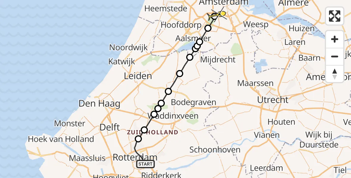 Routekaart van de vlucht: Lifeliner 1 naar VU Medisch Centrum Amsterdam