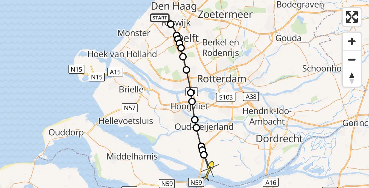 Routekaart van de vlucht: Lifeliner 2 naar Numansdorp