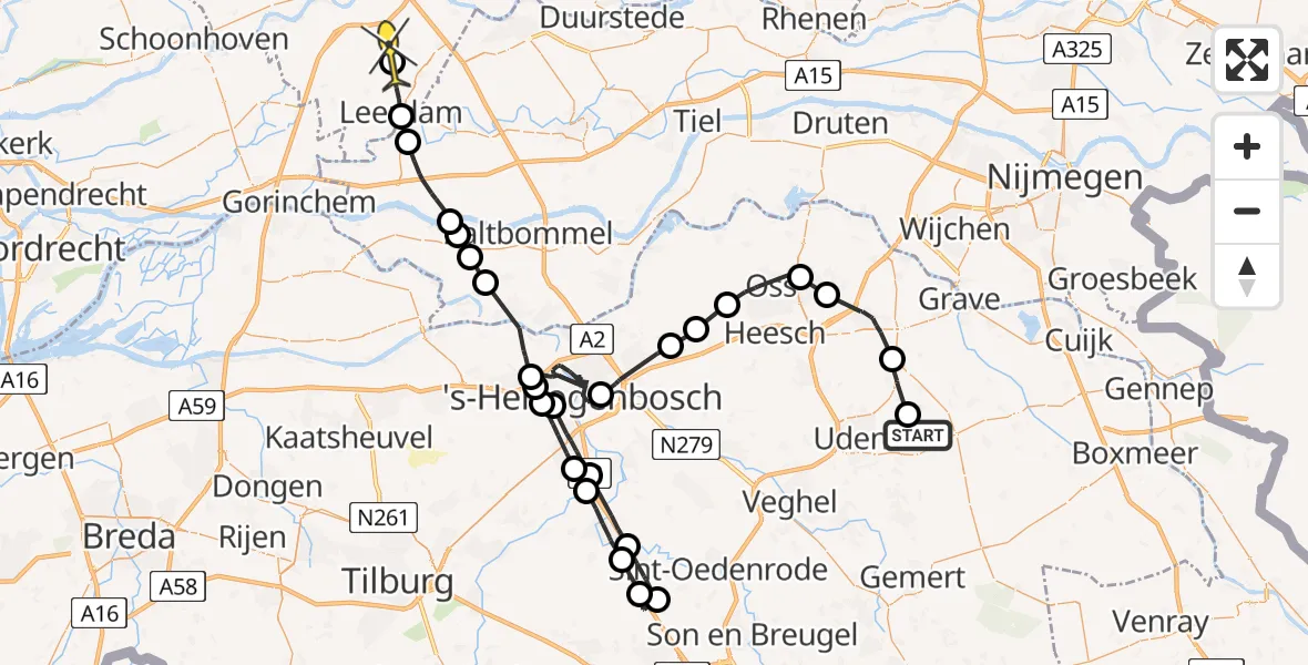 Routekaart van de vlucht: Politieheli naar Hei- en Boeicop