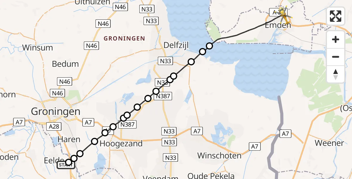 Vluchtroute Traumahelikopter Groningen Airport Eelde - , 04 juni 2022, 15:39