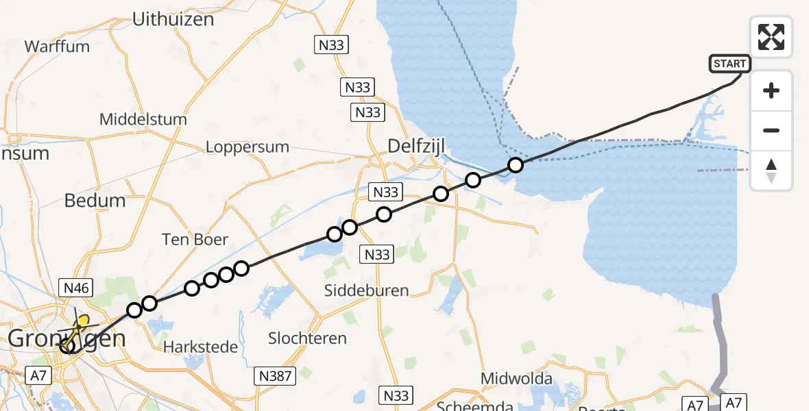 Routekaart van de vlucht: Lifeliner 4 naar Universitair Medisch Centrum Groningen