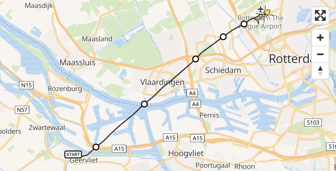 Routekaart van de vlucht: Lifeliner 2 naar Rotterdam The Hague Airport