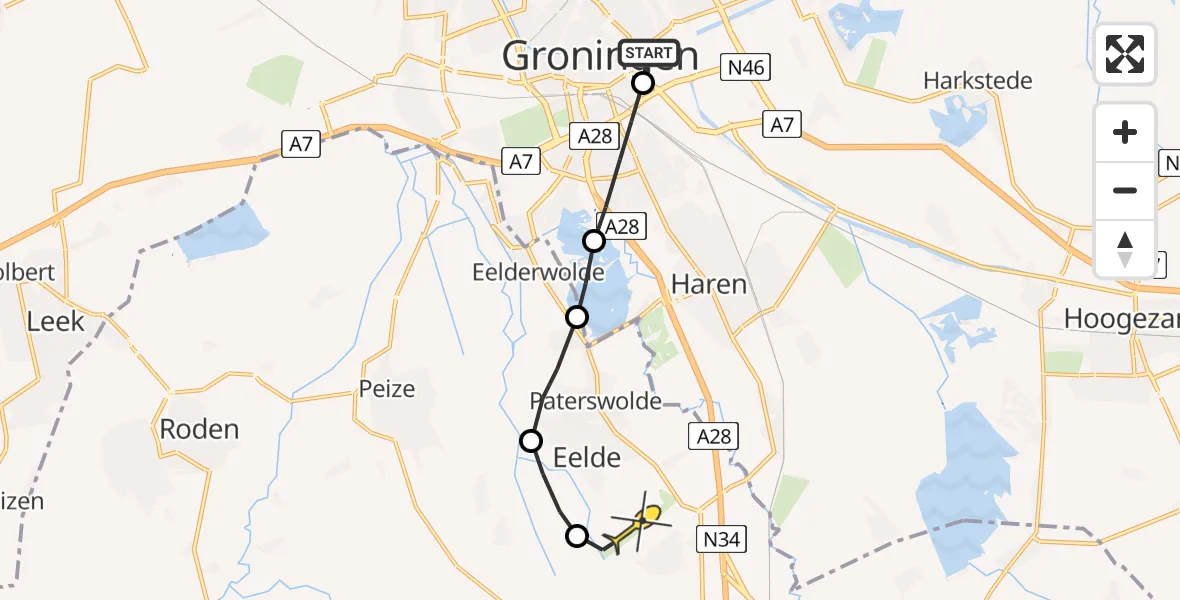 Routekaart van de vlucht: Lifeliner 4 naar Groningen Airport Eelde