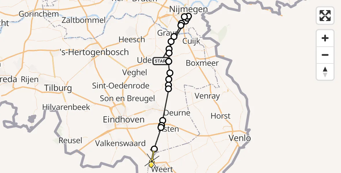 Routekaart van de vlucht: Lifeliner 3 naar Nederweert