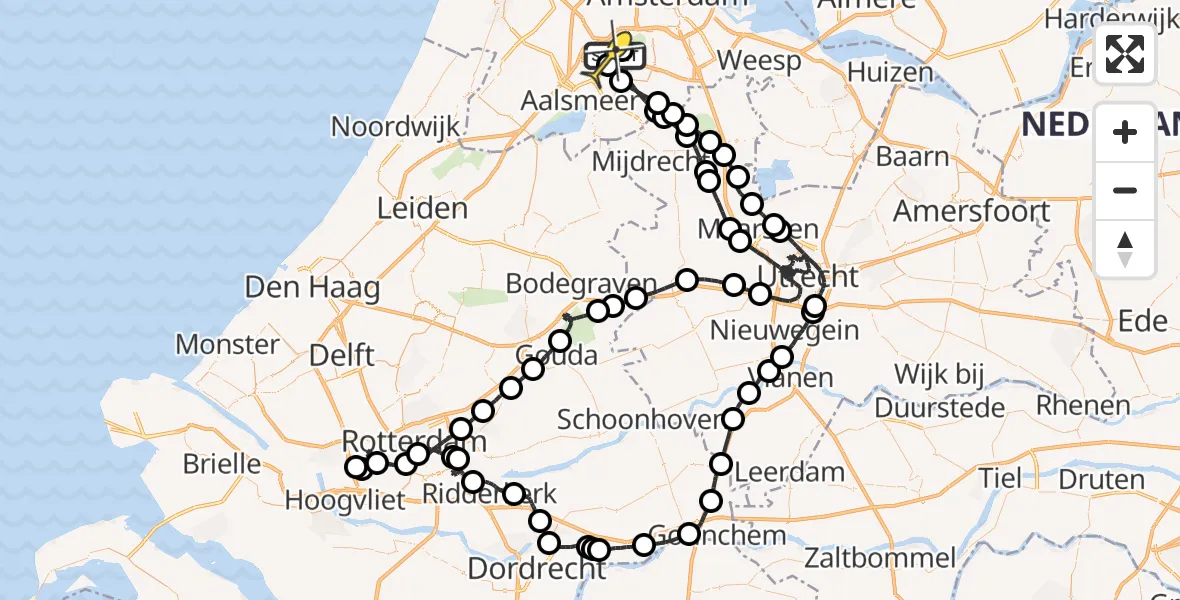 Routekaart van de vlucht: Politieheli naar Schiphol