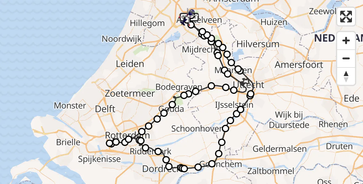 Vluchtroute Politiehelikopter van Schiphol naar Schiphol