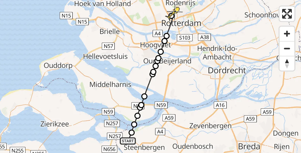 Routekaart van de vlucht: Lifeliner 2 naar Rotterdam The Hague Airport