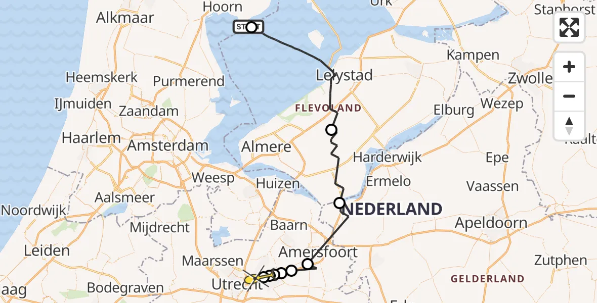 Routekaart van de vlucht: Politieheli naar De Bilt