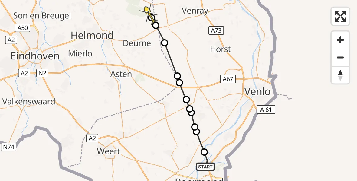 Routekaart van de vlucht: Lifeliner 3 naar Milheeze