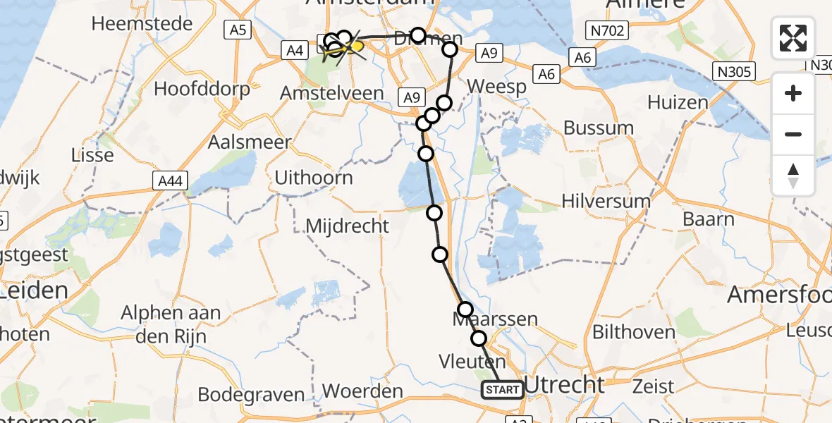 Routekaart van de vlucht: Lifeliner 1 naar VU Medisch Centrum Amsterdam