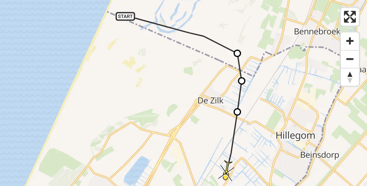 Routekaart van de vlucht: Politieheli naar Lisse