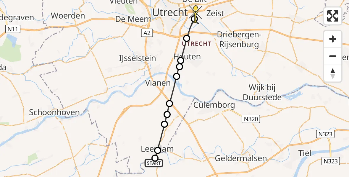 Routekaart van de vlucht: Lifeliner 2 naar Universitair Medisch Centrum Utrecht