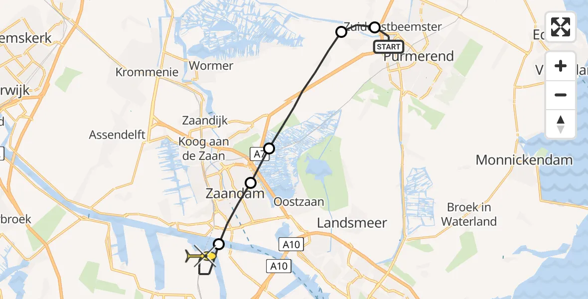 Routekaart van de vlucht: Lifeliner 1 naar Amsterdam Heliport