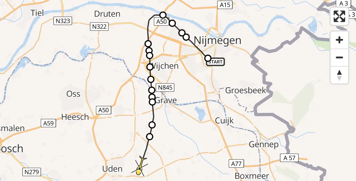 Routekaart van de vlucht: Lifeliner 3 naar Vliegbasis Volkel