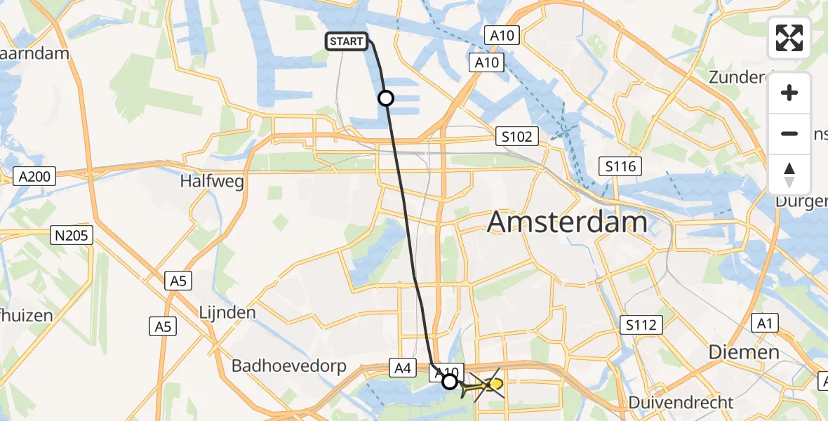 Routekaart van de vlucht: Lifeliner 1 naar VU Medisch Centrum Amsterdam
