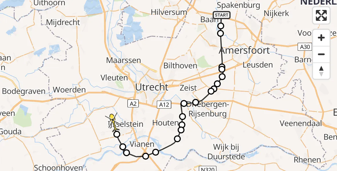 Routekaart van de vlucht: Politieheli naar IJsselstein