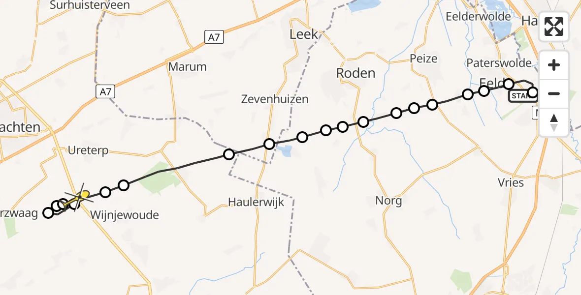 Routekaart van de vlucht: Lifeliner 4 naar Ureterp