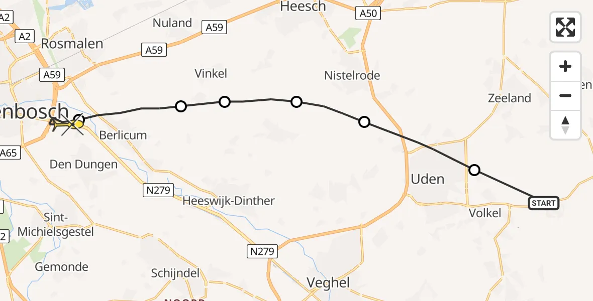 Routekaart van de vlucht: Lifeliner 3 naar 's-Hertogenbosch