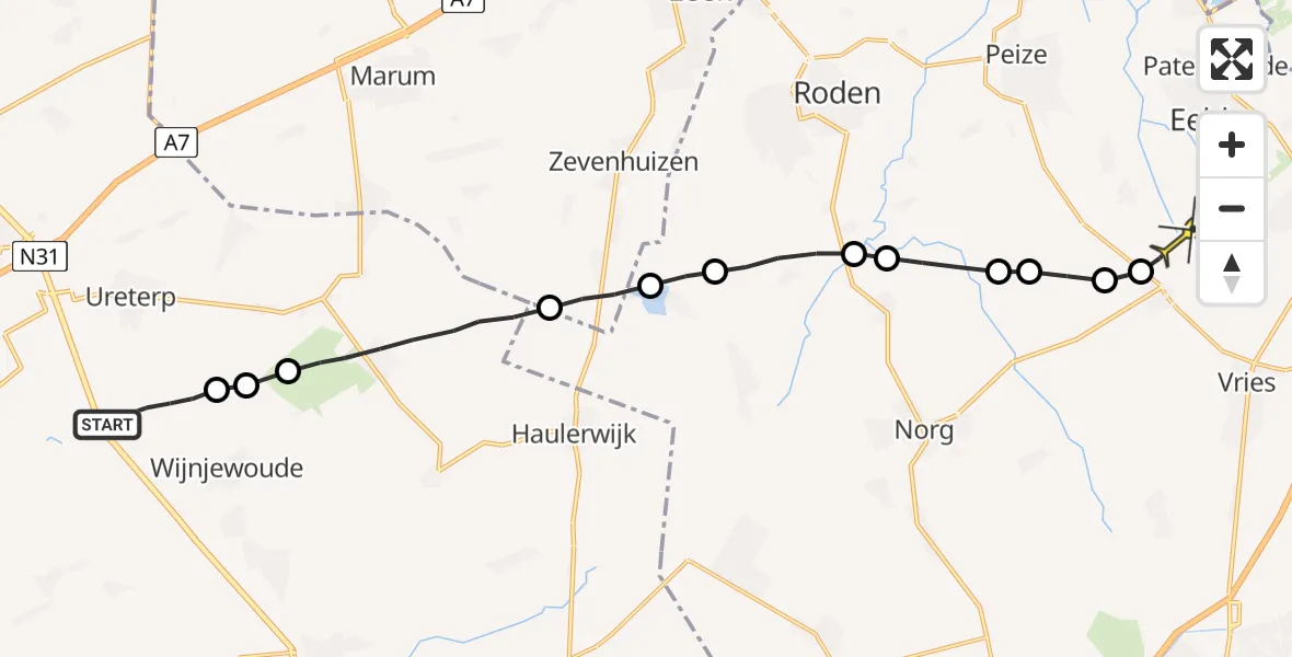 Routekaart van de vlucht: Lifeliner 4 naar Donderen