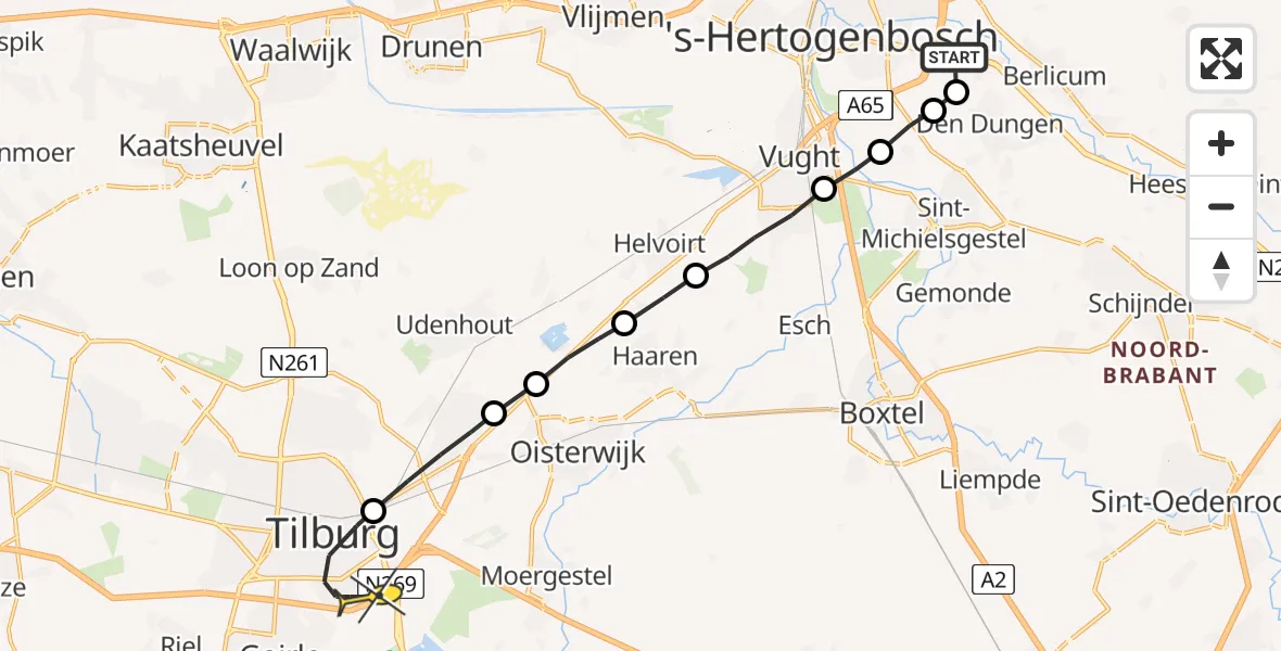 Routekaart van de vlucht: Lifeliner 3 naar Tilburg