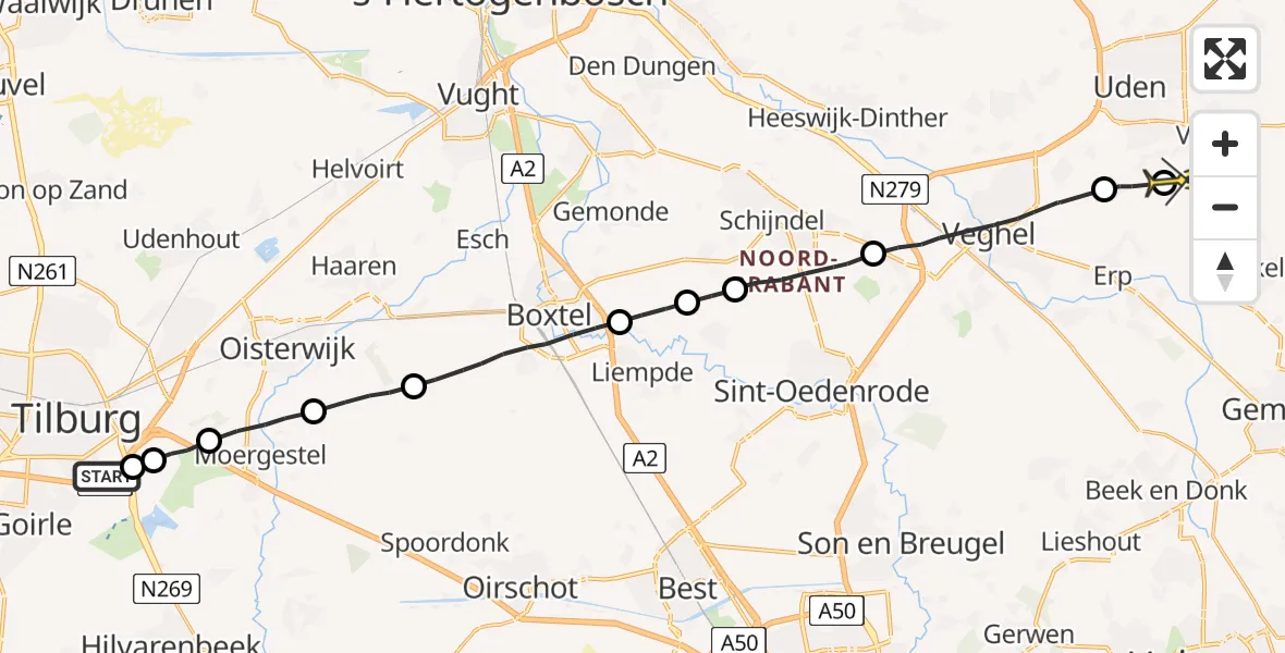 Routekaart van de vlucht: Lifeliner 3 naar Volkel