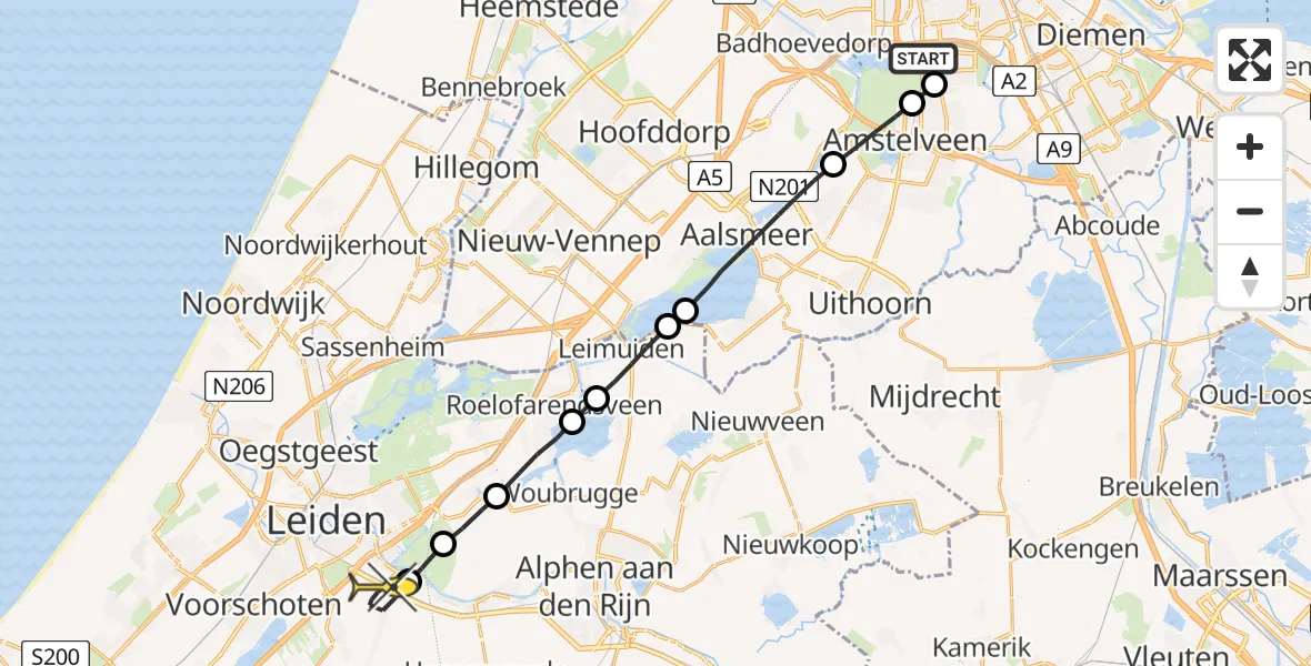 Routekaart van de vlucht: Lifeliner 1 naar Zoeterwoude