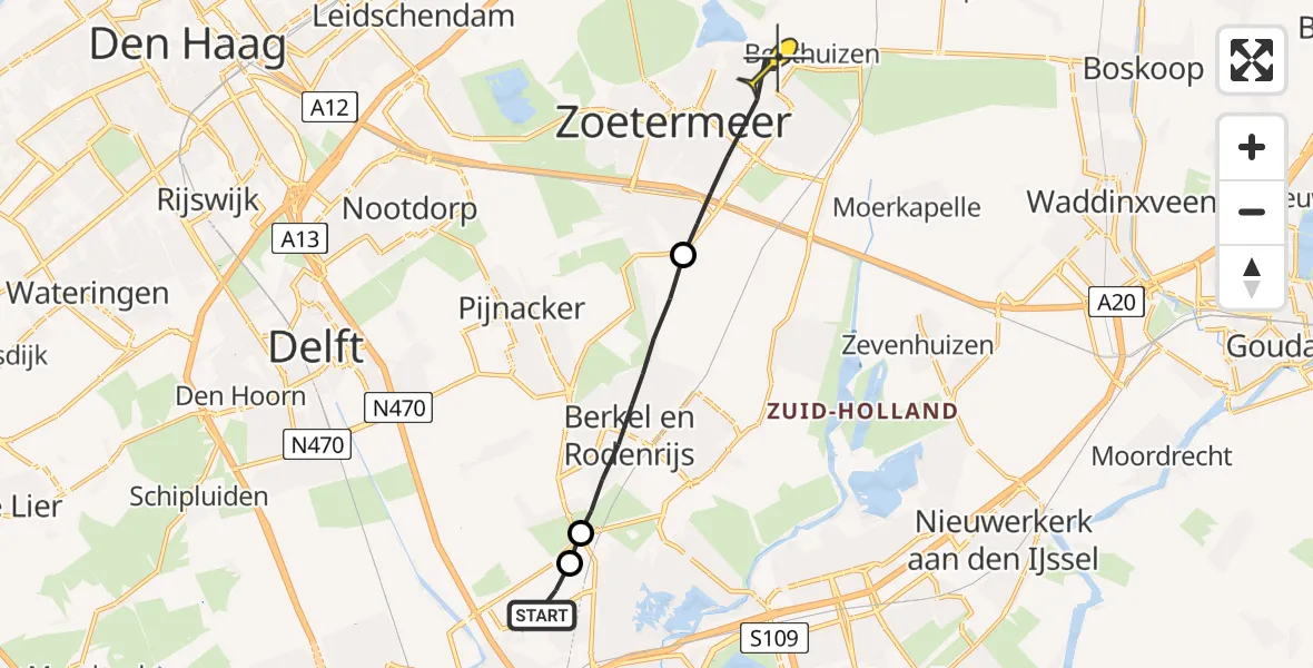 Routekaart van de vlucht: Lifeliner 2 naar Zoetermeer