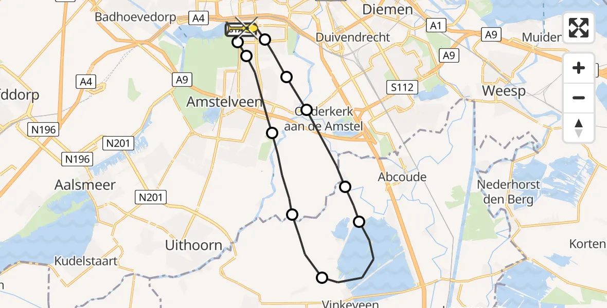 Routekaart van de vlucht: Lifeliner 1 naar VU Medisch Centrum Amsterdam