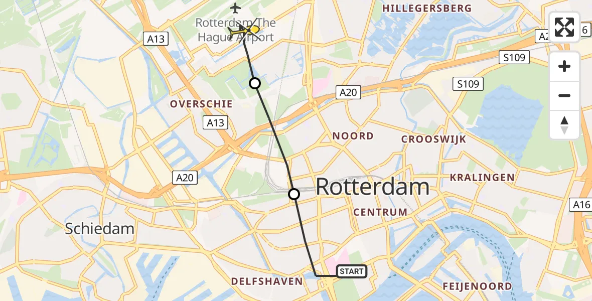 Routekaart van de vlucht: Lifeliner 2 naar Rotterdam The Hague Airport