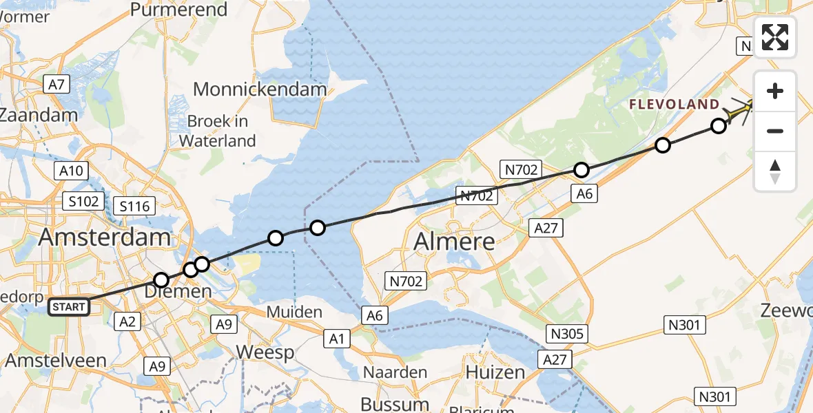 Routekaart van de vlucht: Lifeliner 1 naar Lelystad