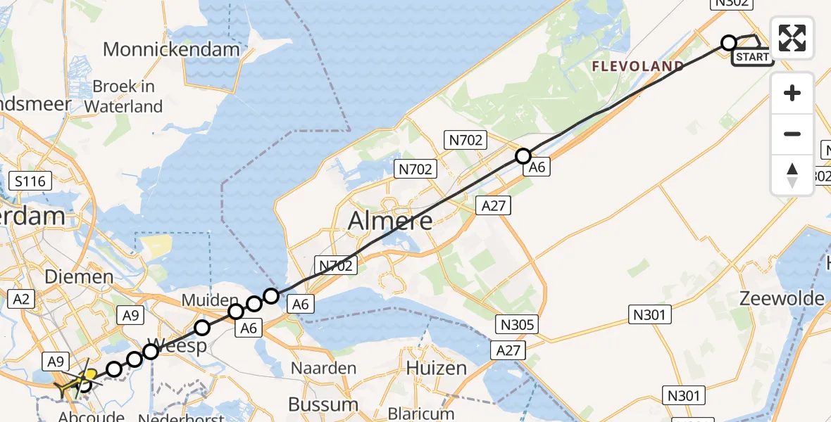 Routekaart van de vlucht: Lifeliner 1 naar Academisch Medisch Centrum (AMC)