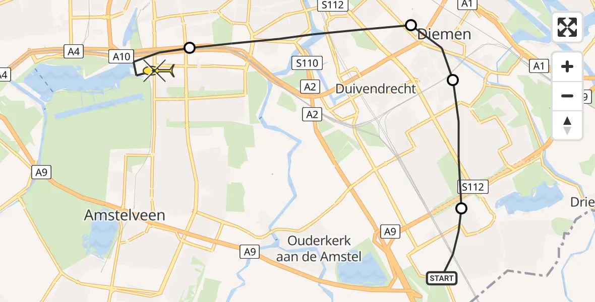 Routekaart van de vlucht: Lifeliner 1 naar VU Medisch Centrum Amsterdam