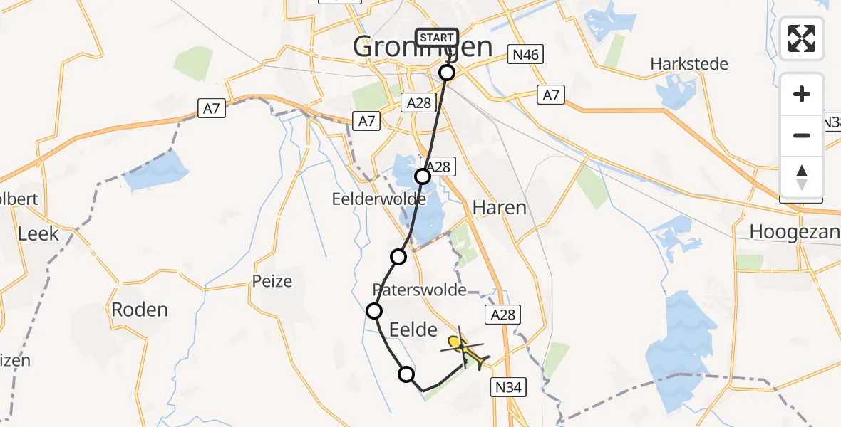 Routekaart van de vlucht: Lifeliner 4 naar Groningen Airport Eelde