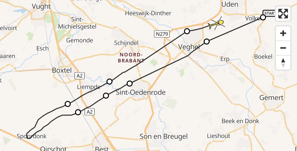 Routekaart van de vlucht: Lifeliner 3 naar Uden