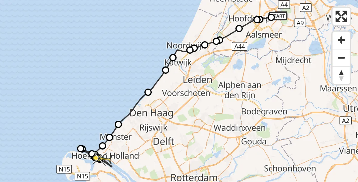 Routekaart van de vlucht: Politieheli naar Europoort