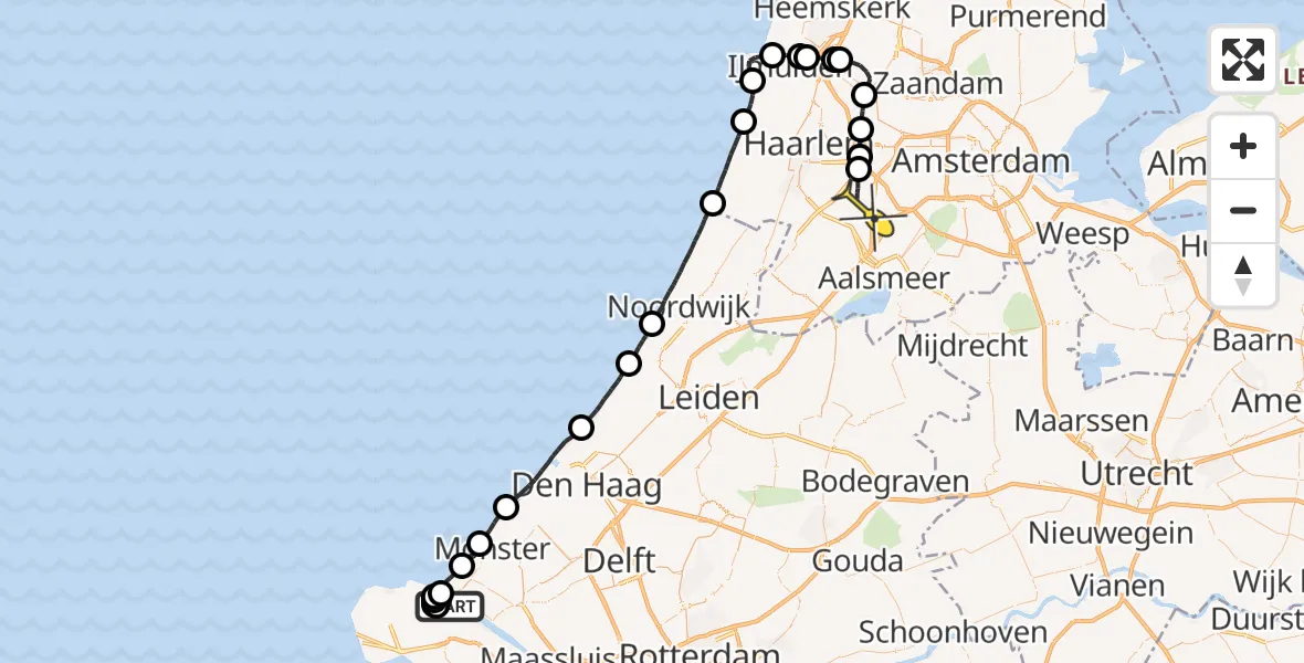 Routekaart van de vlucht: Politiehelikopter naar Schiphol
