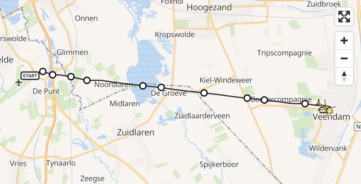 Routekaart van de vlucht: Lifeliner 4 naar Veendam