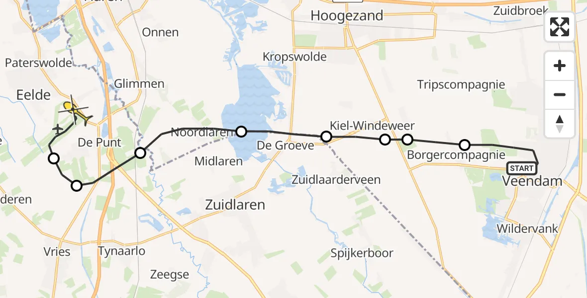 Routekaart van de vlucht: Lifeliner 4 naar Groningen Airport Eelde