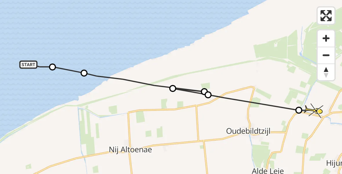 Routekaart van de vlucht: Ambulanceheli naar Hallum