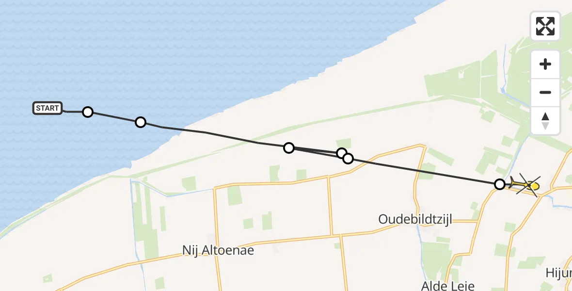 Routekaart van de vlucht: Ambulancehelikopter naar Hallum