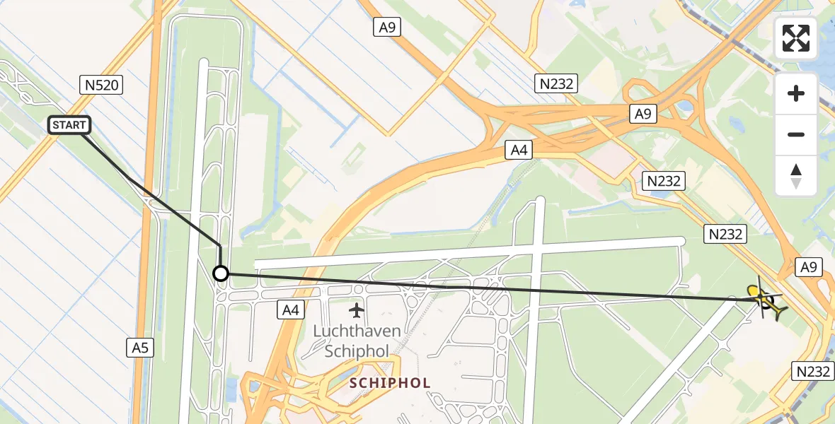 Routekaart van de vlucht: Politieheli naar Schiphol